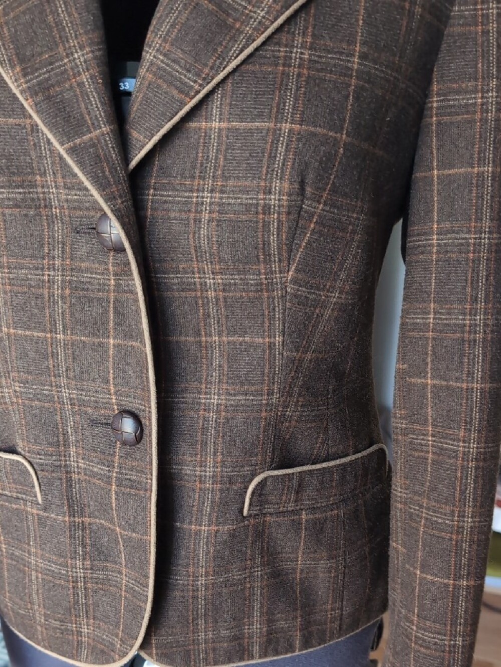 Brown Windowpane Women's Tailored Blazer 42p - Picture 4 of 8